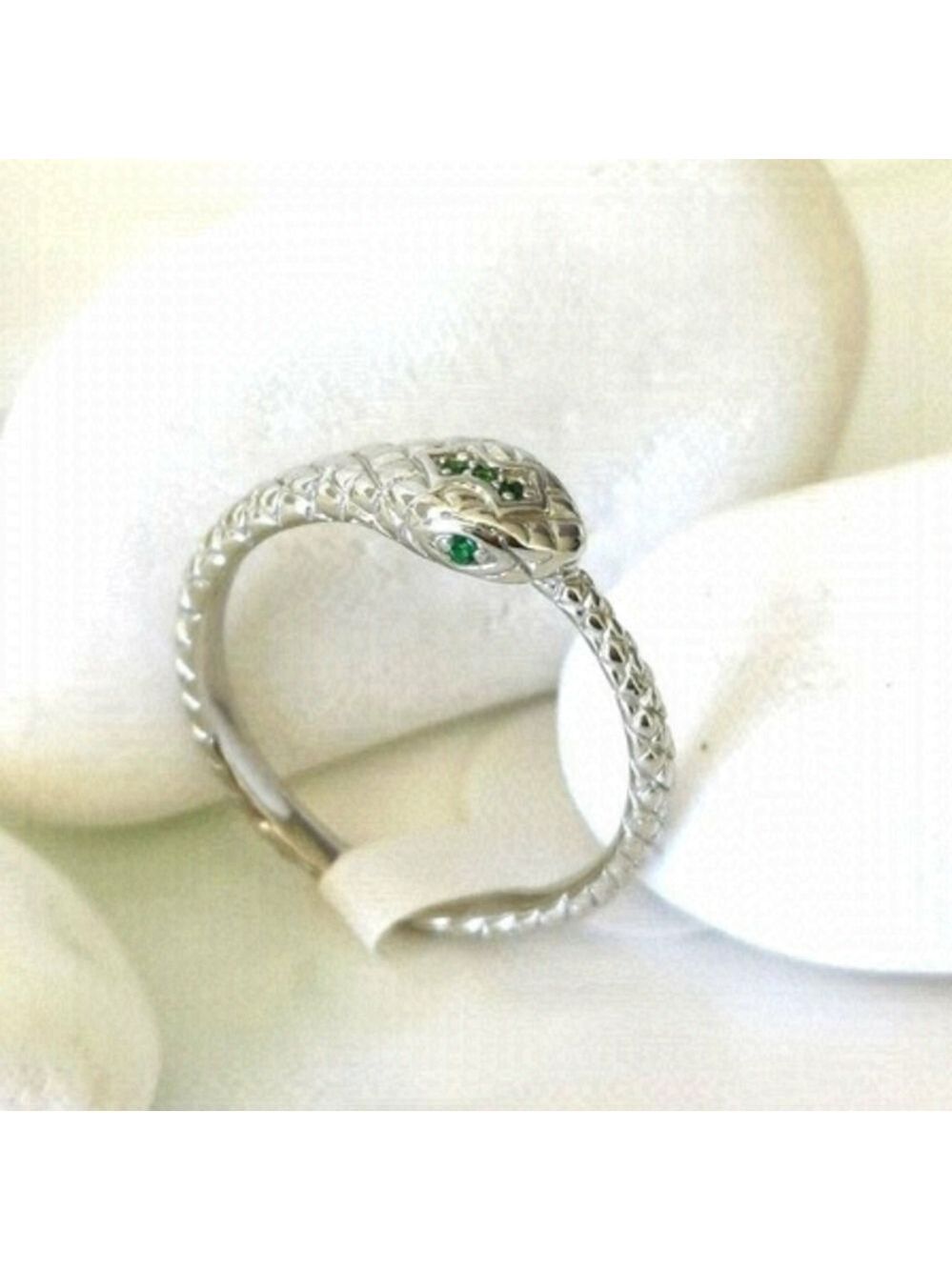 Genuine Emerald gemstone sterling silver snake ring serpent size 8 🆕